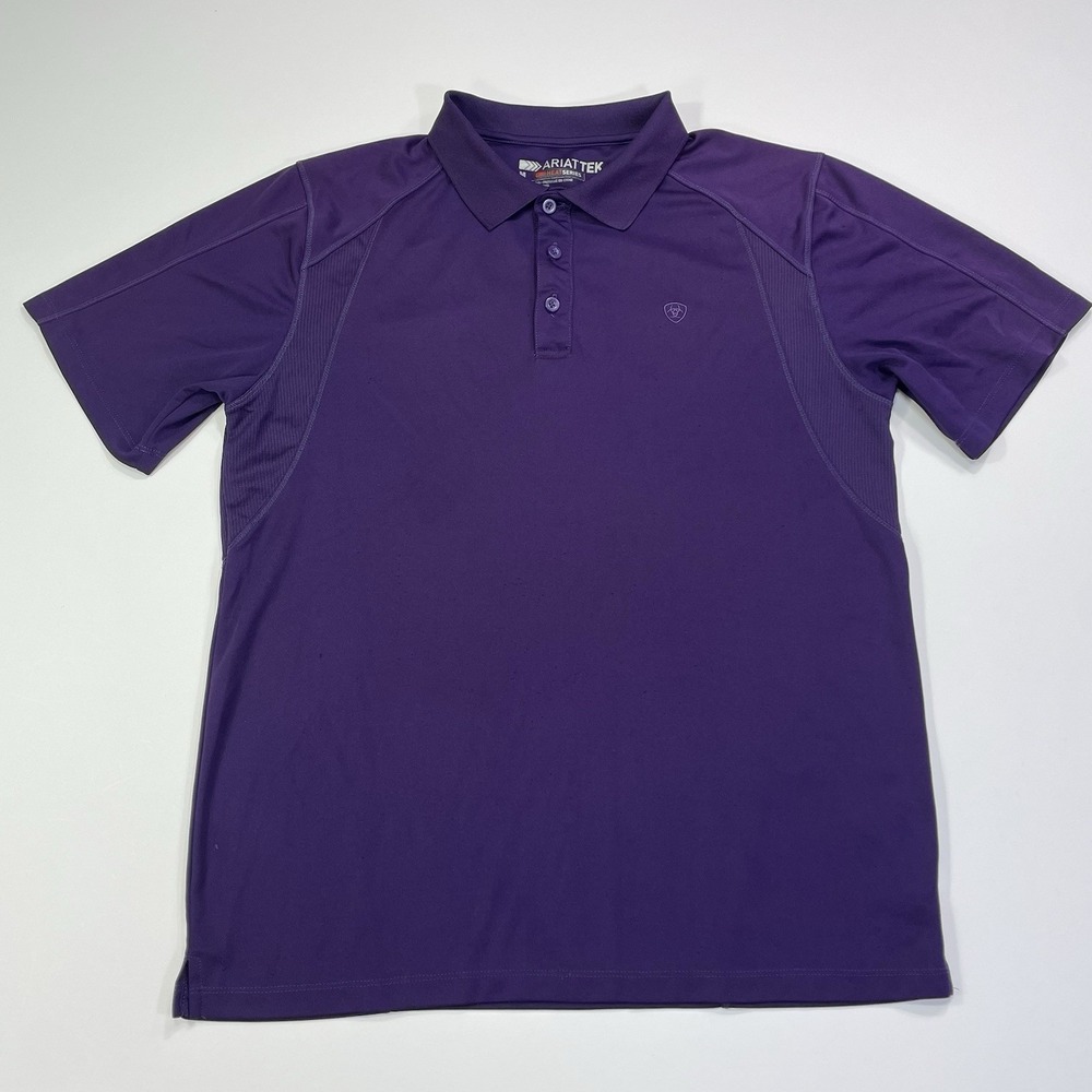 Ariat AriatTEK Performance Polo Shirt Purple Teal Logo Mens Medium Short Sleeve